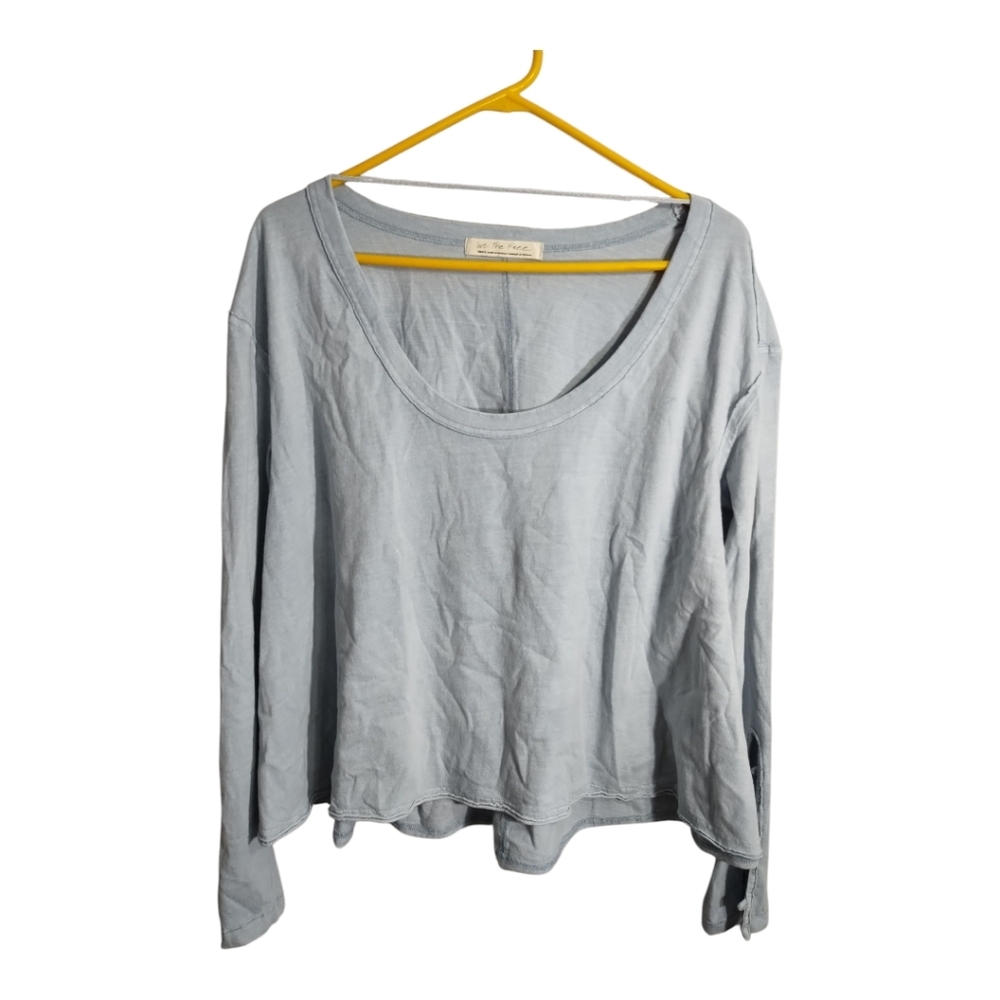 We The Free People Pilot Shirt Fog Light Blue Scoop Neck Button Long Sleeve S